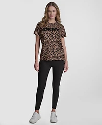 Dkny Sport Women's Foil Logo Leopard Crewneck T-Shirt