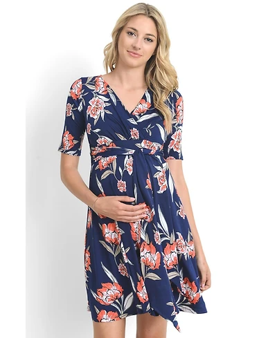 Hello Miz Women's Maternity V-Neck Floral Wrap Nursing Dress with Tie Waist