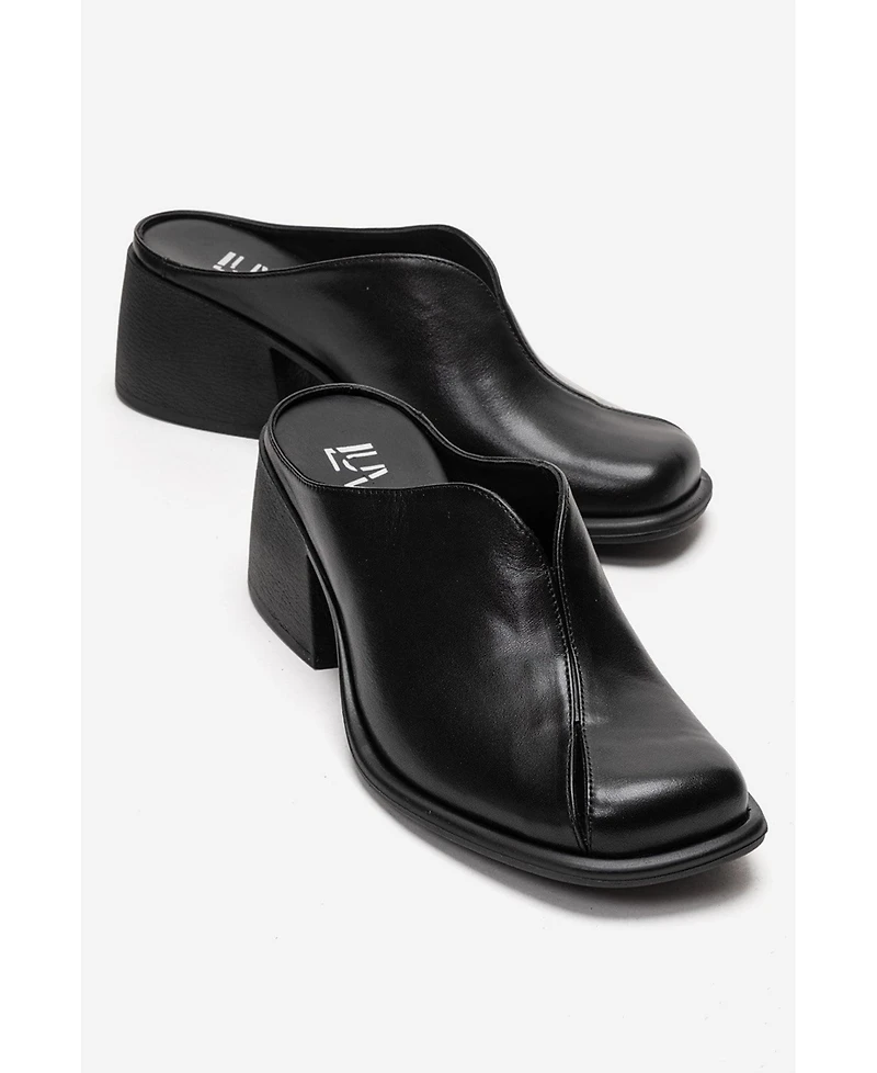 Forever & Always Shoes Women's Ardent Leather Block Heel Mule
