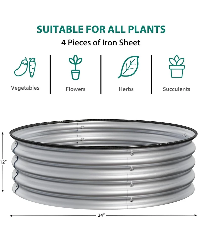 Xo Heavy-Duty Round Metal Raised Garden Bed 2x1 ft, Galvanized Planter Box Set, Rustproof, Easy Assembly