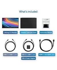 Lifelong 15.6 Portable Monitor G70 1080P Full Hd Ips Usb-c Hdmi Ultra Slim Lightweight Travel Display Hdr Second Screen