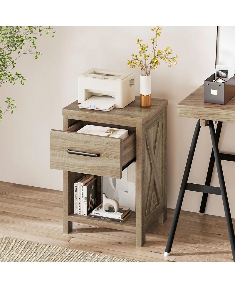 Gymax 2PCS Nightstand Sofa Side Table Rustic End Table w/Drawer Shelf for Living Room