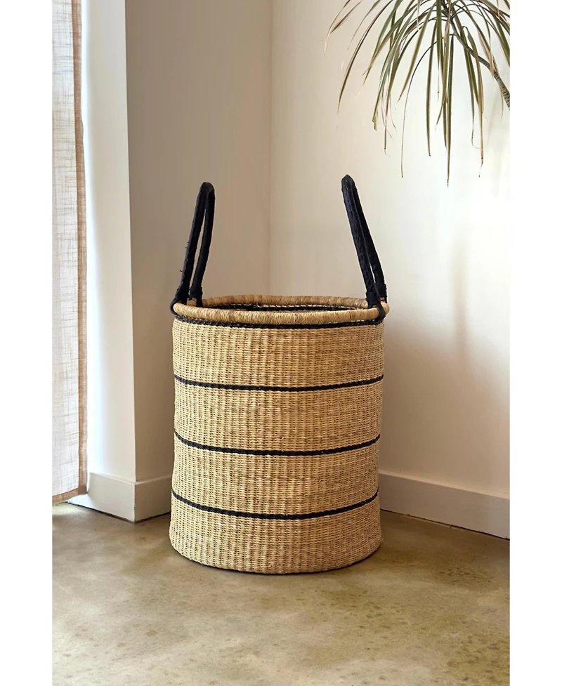 Mbare, Natural Horizontal Stripe Laundry Hamper