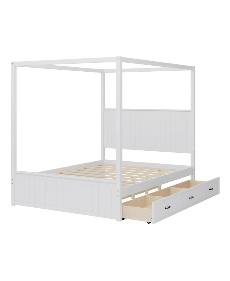Streamdale Furniture Queen Canopy Platform Bed with Trundle and 3 Storage Drawers
