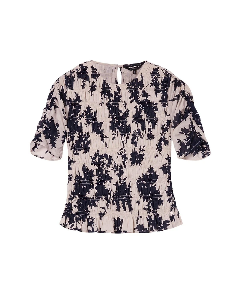 Whistles Women's Smocked Floral Ruffle Hem Peplum Blouse