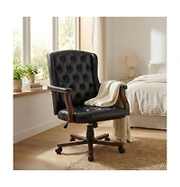 gaomon Ergonomic Executive Office Chair - 350LBS Capacity - 7.6-Inch Thick Cushion - Leather Wingback, Sturdy Wood Base