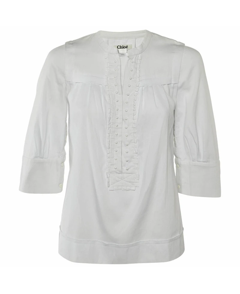 Pre-Owned Chloe Women's Cotton Ruffled Bead-Button Blouse