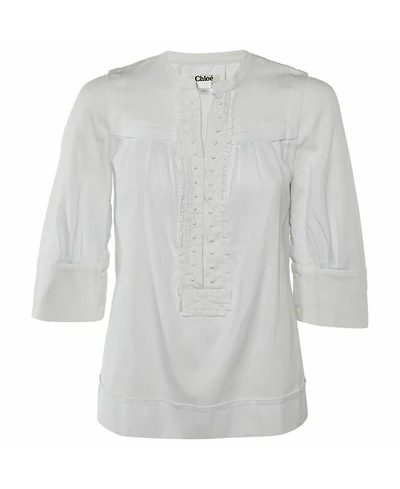 Pre-Owned Chloe Women's Cotton Ruffled Bead-Button Blouse