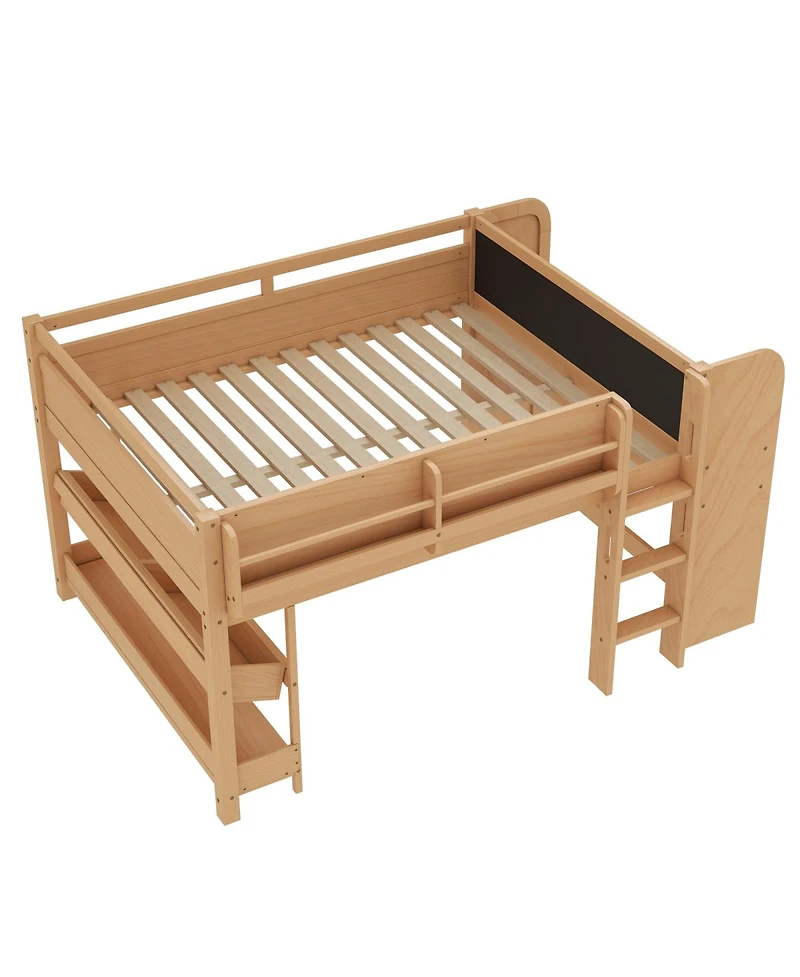 Streamdale Furniture Solid Wood Low Loft Bed with Desk, Storage, and Blackboard