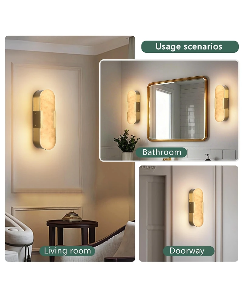 Busdays 13.8 Inch Natural Marble Wall Sconce Set of Two Indoor Modern Bathroom Lighting for Living Room Bedroom Hallway Stairs