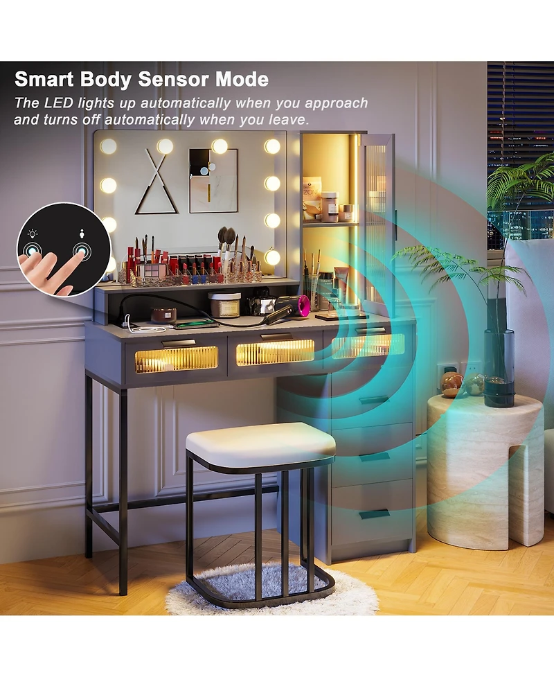 Vlsrka Vanity Desk with Hollywood Mirror and Led Lights