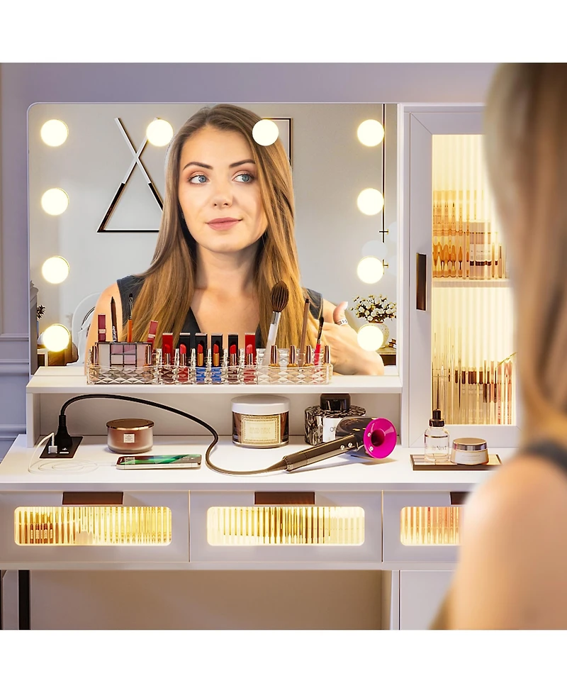 Vlsrka Vanity Desk with Hollywood Mirror and Led Lights