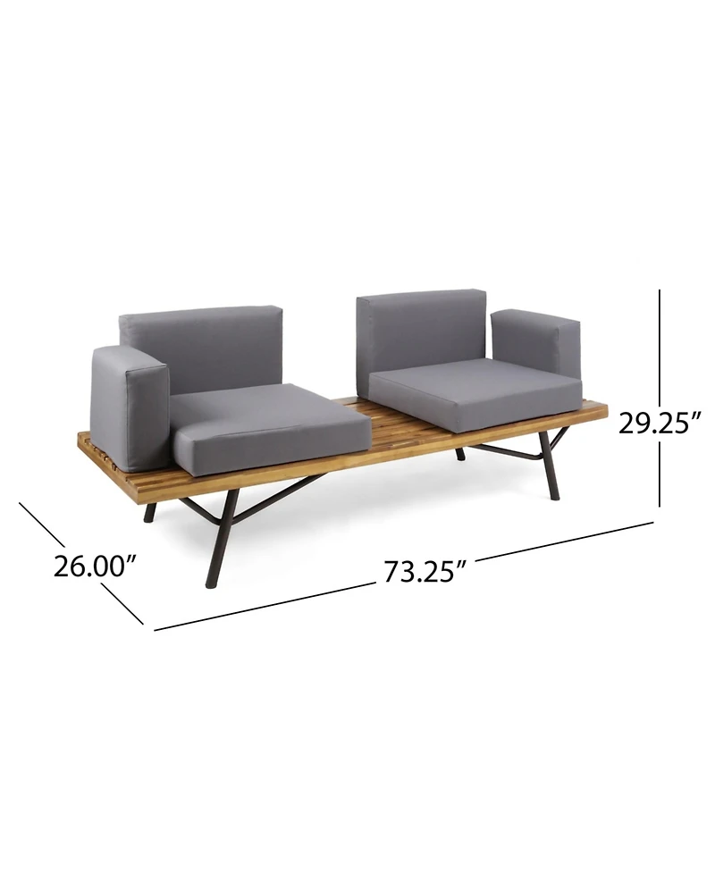 Mondawe Outdoor Wood 2-Seater Sofa with Metal Legs - Patio Garden Seating