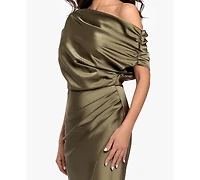 Betsy & Adam Women's Long Double Satin One-Shoulder Column Gown