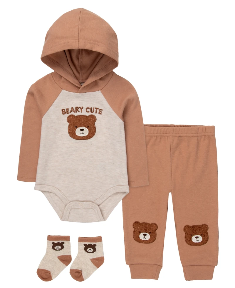 Baby Essentials Boys' Long-Sleeve Bodysuit, Jogger Pant and Socks, 3-Piece Set