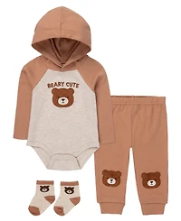 Baby Essentials Boys' Long-Sleeve Bodysuit, Jogger Pant and Socks, 3-Piece Set