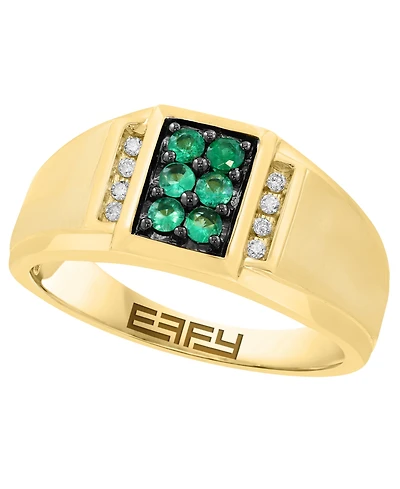 Effy Collection Men's Diamond (1/20 ct. t.w.) & Emerald (1/4 ct. t.w.) Ring in 14k Yellow Gold