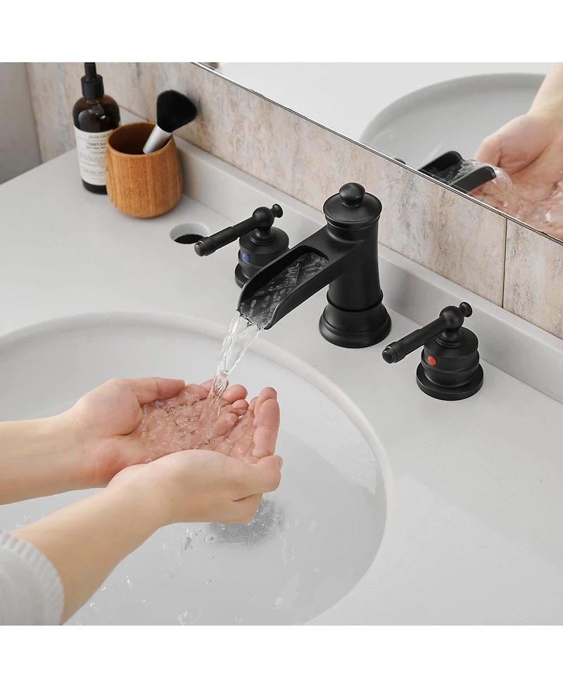 Phying Bathroom Faucets for Sink 3 Hole Widespread Bathroom Sink Faucet with Pop Up Drain Double Lever Handle Faucet