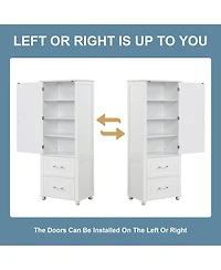 sumyeg Tall Bathroom Storage Cabinet with 2 Drawers and Adjustable Shelf Freestanding Organizer