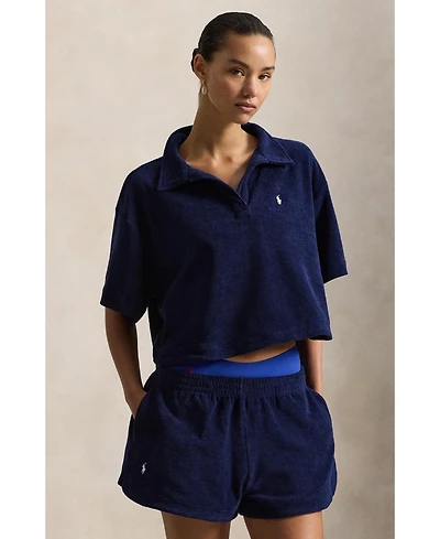 Polo Ralph Lauren Women's Navy Blue Cotton Terry Swimsuit Cover Up Shirt and Short Set