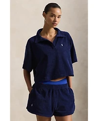 Polo Ralph Lauren Women's Navy Blue Cotton Terry Swimsuit Cover Up Shirt and Short Set