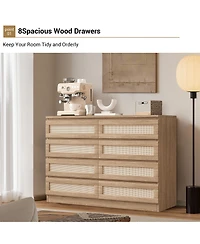 homfan Narrow 8-Drawer Double Dresser Chest, Wood Storage Cabinet for Bedroom, Living Room, Apartment, Corridor
