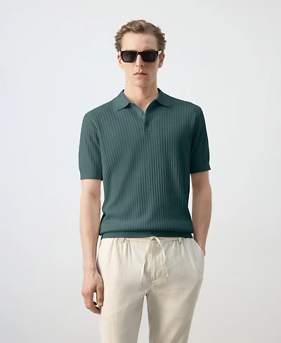 Mango Men's Rib-Knit Cotton-Blend Polo Shirt