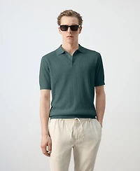 Mango Men's Rib-Knit Cotton-Blend Polo Shirt