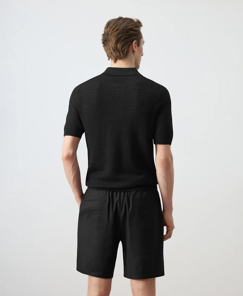 Mango Men's Fine-Knit Ribbed Cotton Polo Shirt