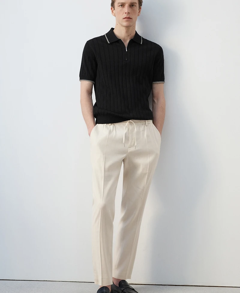 Mango Men's Fine-Knit Zipper Polo Shirt