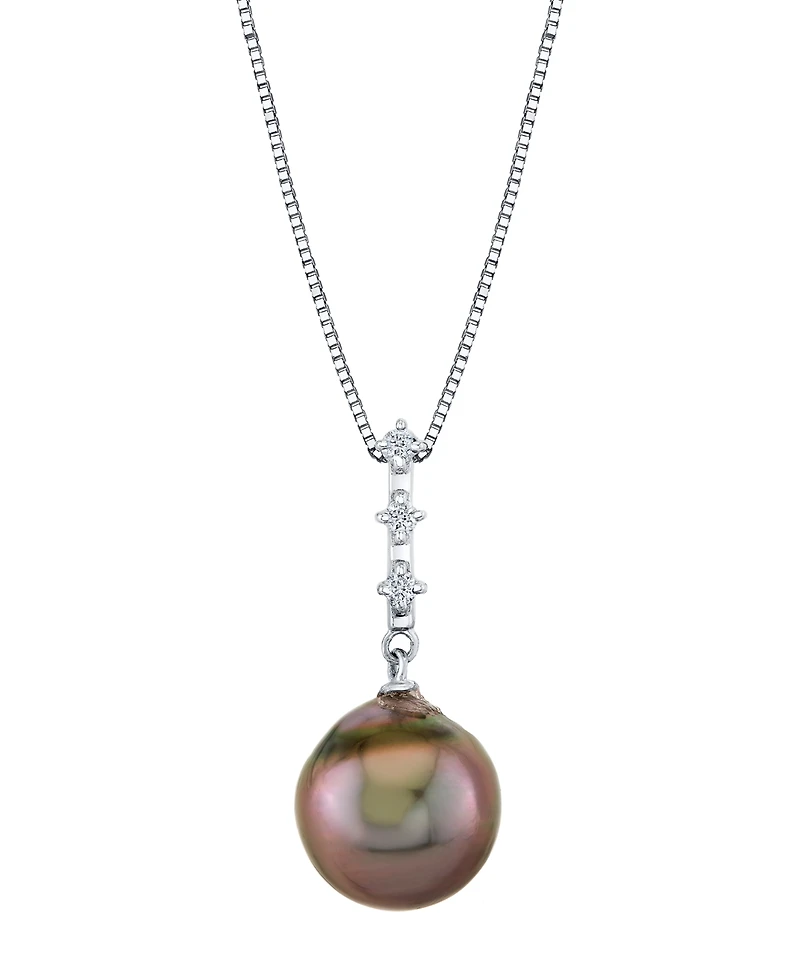 Macy's Cultured Tahitian Pearl (11mm) & Diamond Accent Pendant Necklace in 10k white Gold