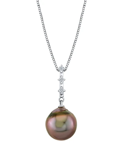 Macy's Cultured Tahitian Pearl (11mm) & Diamond Accent Pendant Necklace in 10k white Gold