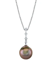 Macy's Cultured Tahitian Pearl (11mm) & Diamond Accent Pendant Necklace in 10k white Gold