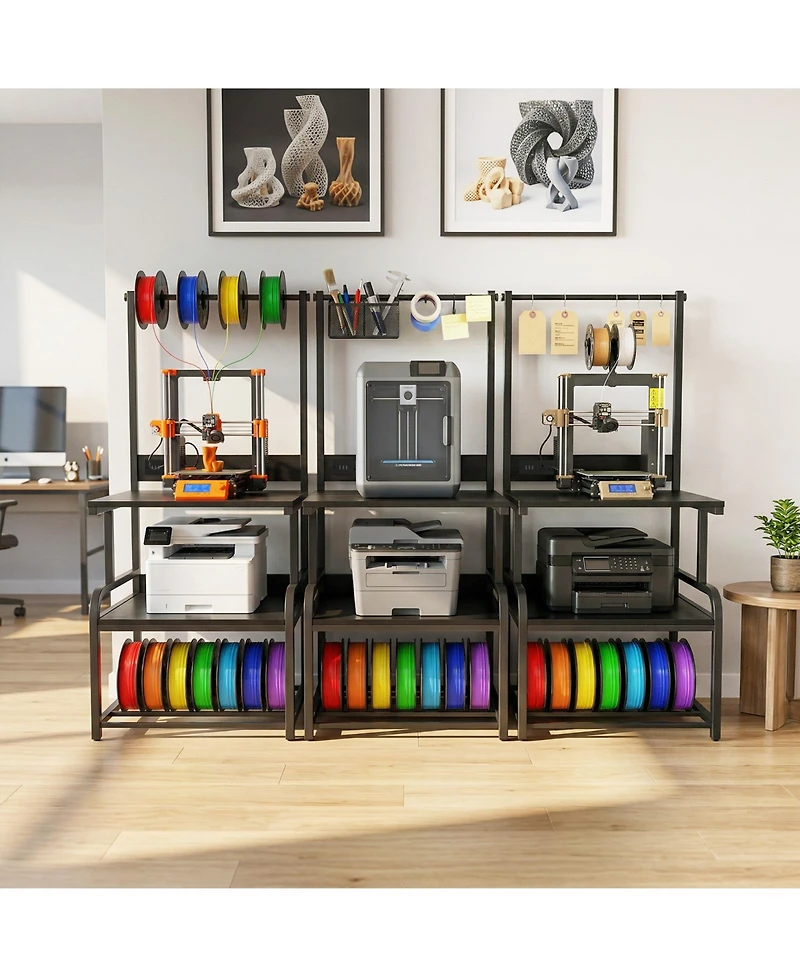 Aheaplus Large Printer Stand with 4-Tier Storage and Charging Station, 3D Printer Table with Filament Storgae and Rolling