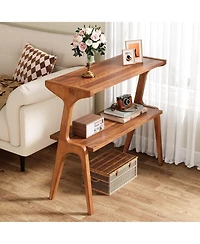 Slickblue 2 Tier Sofa Side Table with Storage Shelf for Living Room