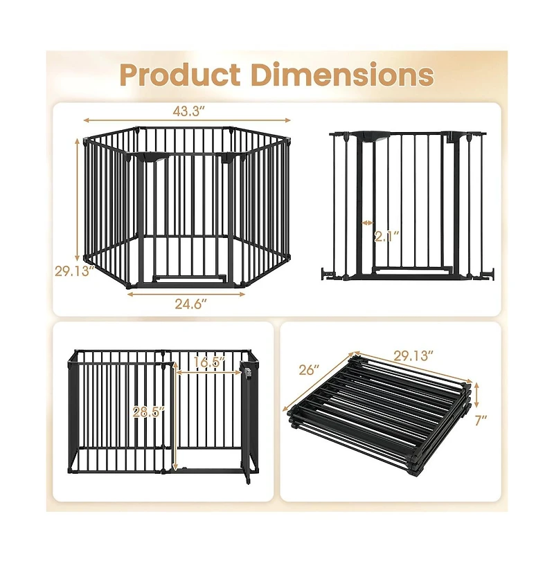 Ruie Extra Wide Pet Safety Gate with 6 Panels and 34.5-154 in Adjustable Width