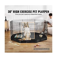 Ruie 8 Panel Foldable Metal Dog Exercise Pen with Bottom Pad 30 in H x 24 in W