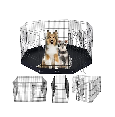Ruie 8 Panel Foldable Metal Dog Exercise Pen with Bottom Pad 30 in H x 24 in W