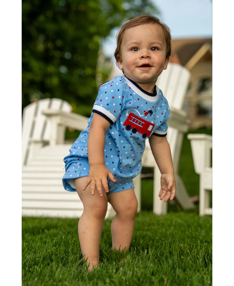 Florence Eiseman Baby Boys Printed Knit Shortall With Fire Truck