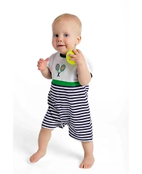 Florence Eiseman Baby Boy Stripe Knit Shortall with Tennis Rackets
