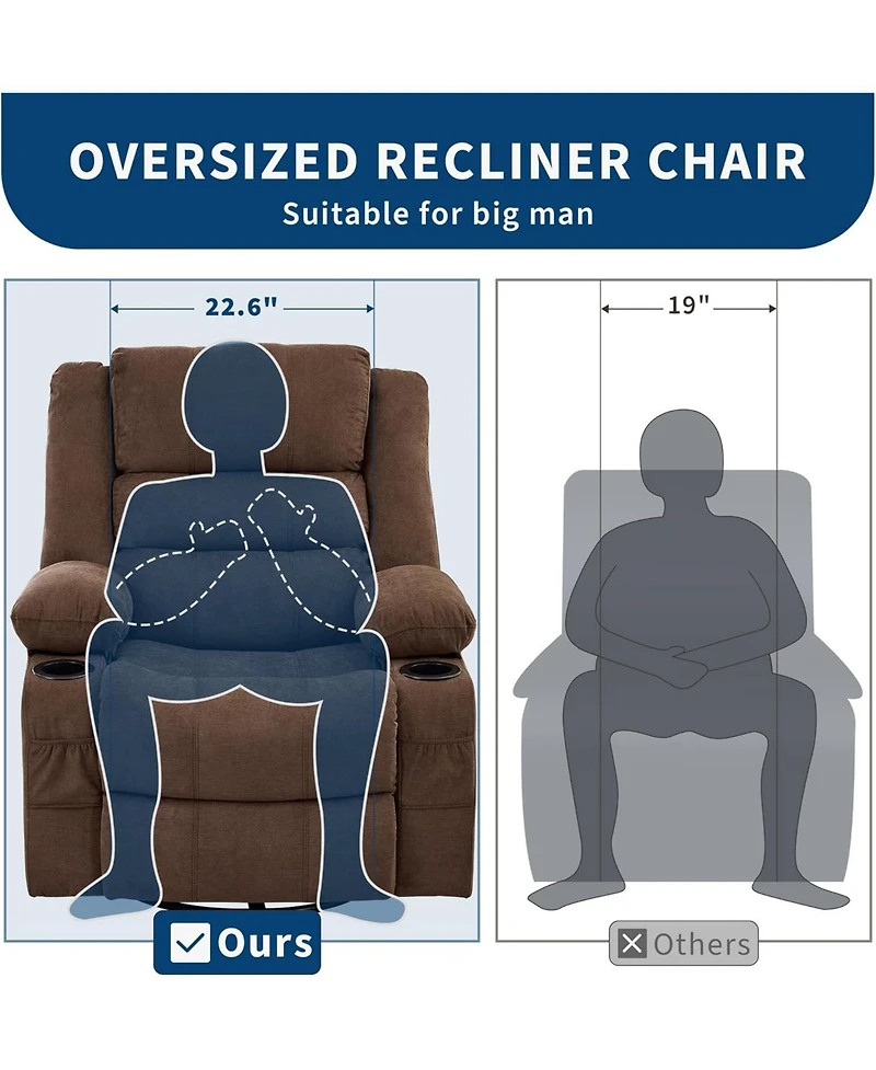 gaomon Wide 360degree(s) Swivel Rocker Recliner for Adults, Cup Holder - Upholstered Deep Seat Linen Lazy Boy Chair for Living Room and Nursery