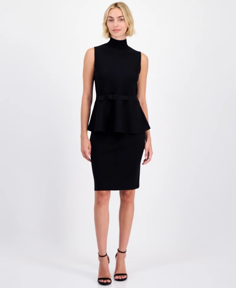 Anne Klein Women's Sleeveless Belted Peplum-Hem Top