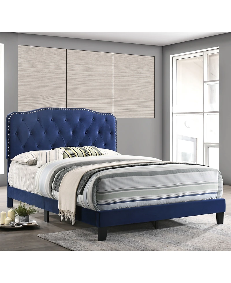 Best Qualityl Furniture 48.5" Velvet Queen Panel Bed with Upholstery