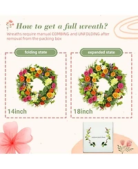 Gnuadz 18" Artificial Floral Wreath Green Leaves Daisies Home Decor
