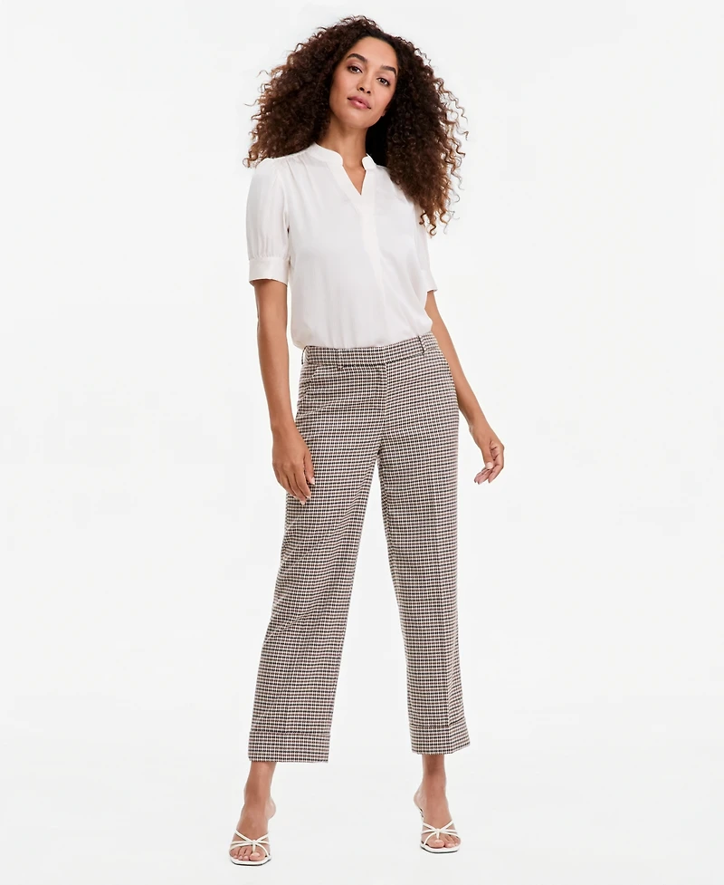 Anne Klein Petite Grace Plaid Ankle Mid-Rise Pants