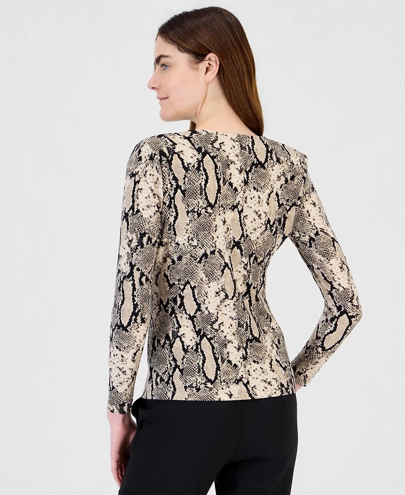 Anne Klein Women's Cowl Neck Long Sleeve Snake-Print Blouse