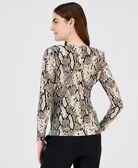 Anne Klein Women's Cowl Neck Long Sleeve Snake-Print Blouse