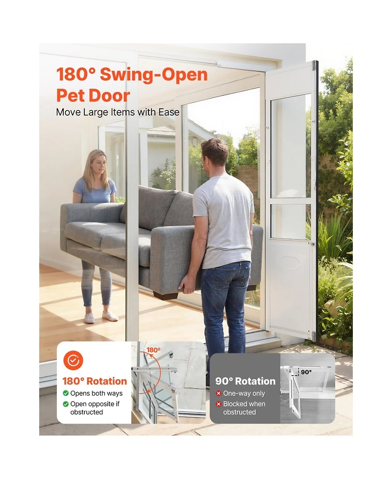 Cozito Dog Door for Sliding Glass Door Adjustable Height Extra Large Flap 180 Degree Swing