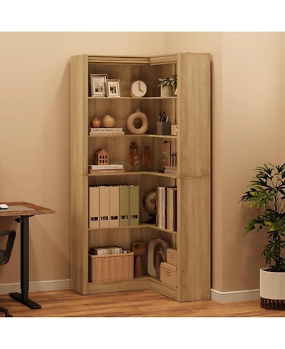 gaomon Five-Tier Corner Bookshelf, L-Shaped Tall Bookcase with Anti-Tipping Device, Perfect for Living Room and Home Office Storage