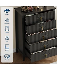 homfan Fluted 5-Drawer Dresser Chest with Metal Handles, 32 inch Wide Storage Tv Stand for Bedroom, Living Room, Hallway